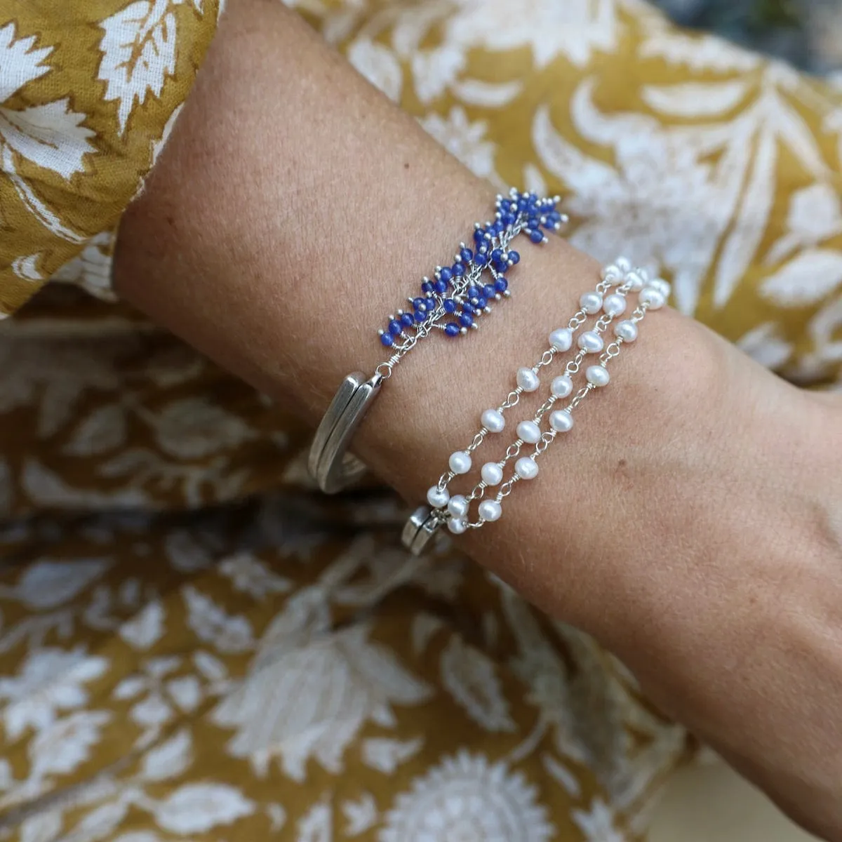 Handmade Multi Bead Chain of White Pearls Bracelet