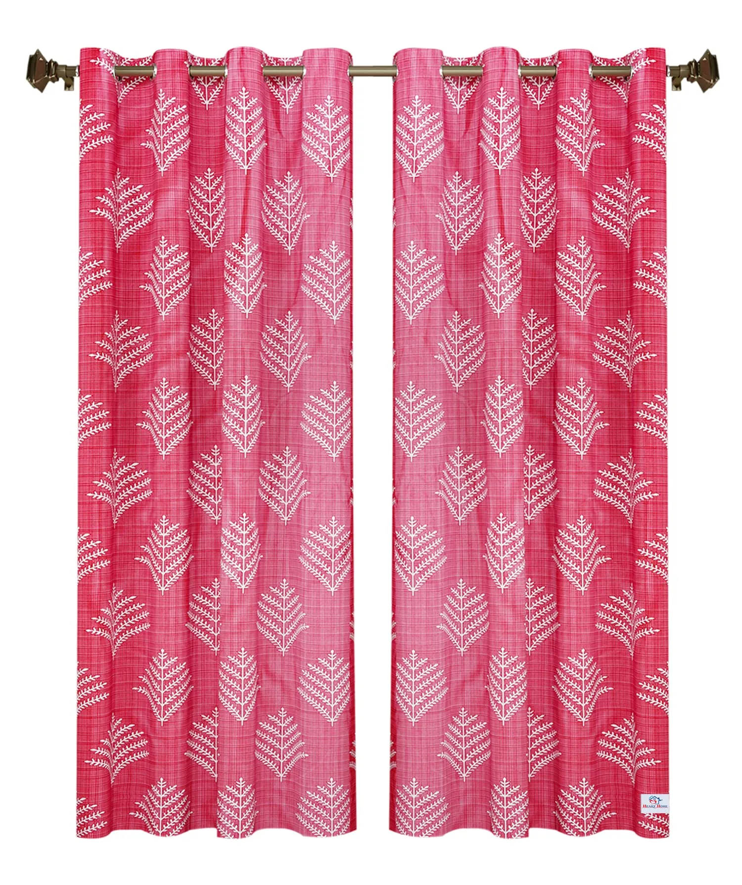 Heart Home Leaf Printed 7 Feet Door Curtain for Living Room, Bed Room, Kids Room with 8 Eyelet- Pack of 2 (Pink)-HS43HEARTH25587