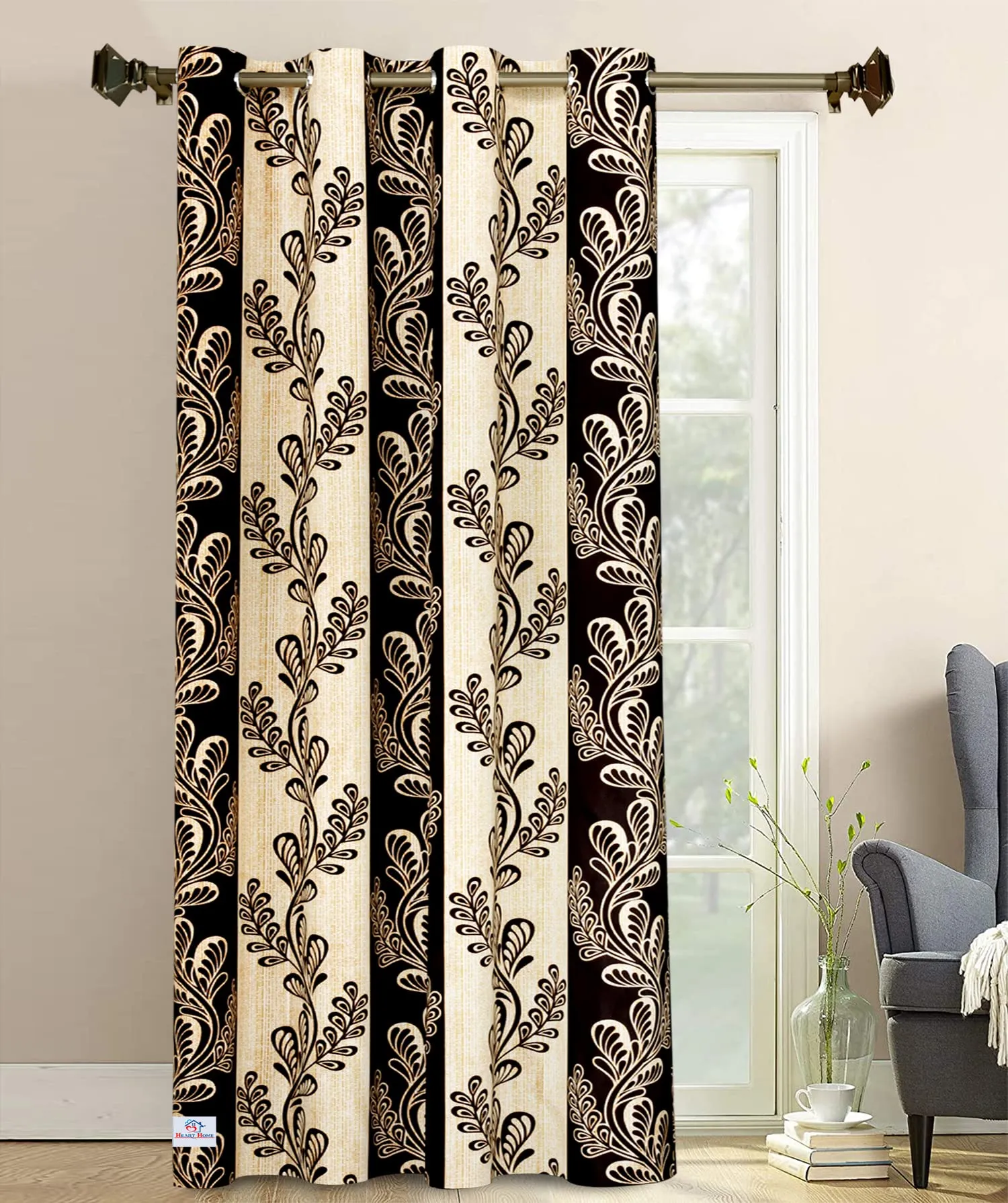 Heart Home Leaf Printed Home Décor Door Curtain with 8 Eyelet, 7 ft (Brown)-Hs43Hearth25598(Polyester_Brown)