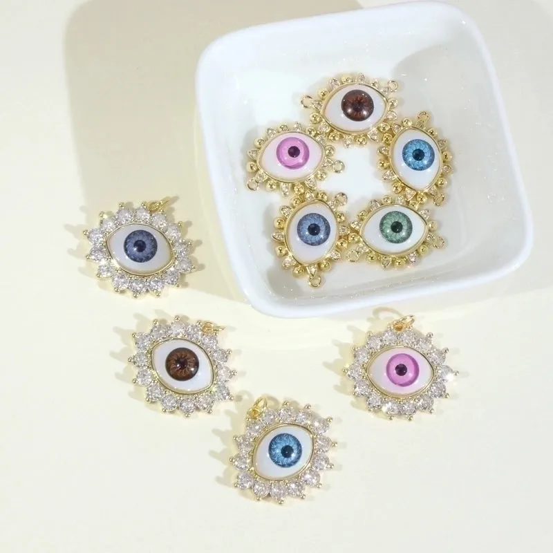 Hip-hop Classic Style Eye Gold Plated Zircon Resin Copper Wholesale Pendants