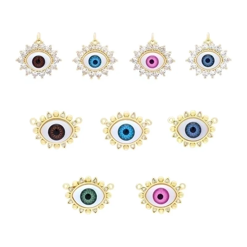 Hip-hop Classic Style Eye Gold Plated Zircon Resin Copper Wholesale Pendants