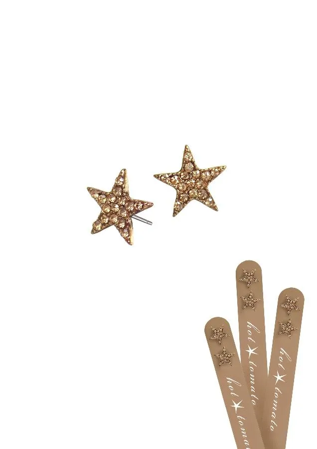 Hot Tomato Crystal Star Stud Earrings - Silver or Gold Finish