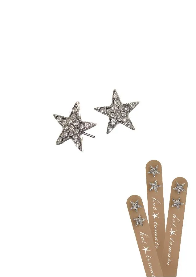 Hot Tomato Crystal Star Stud Earrings - Silver or Gold Finish