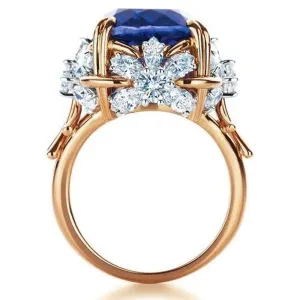 Huitan Gorgeous Dark Blue CZ Ring for Women/ Dazzling Flower Design Aesthetic Women's ring