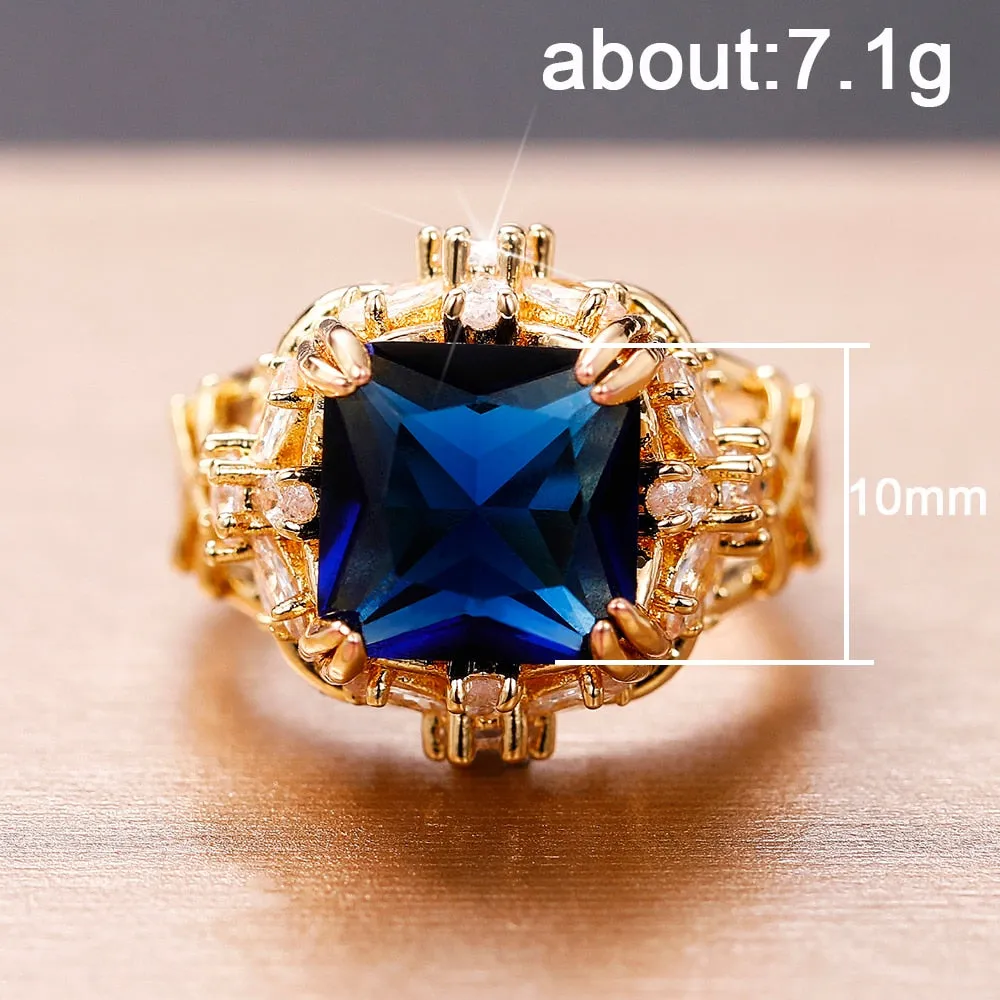 Huitan Gorgeous Dark Blue CZ Ring for Women/ Dazzling Flower Design Aesthetic Women's ring