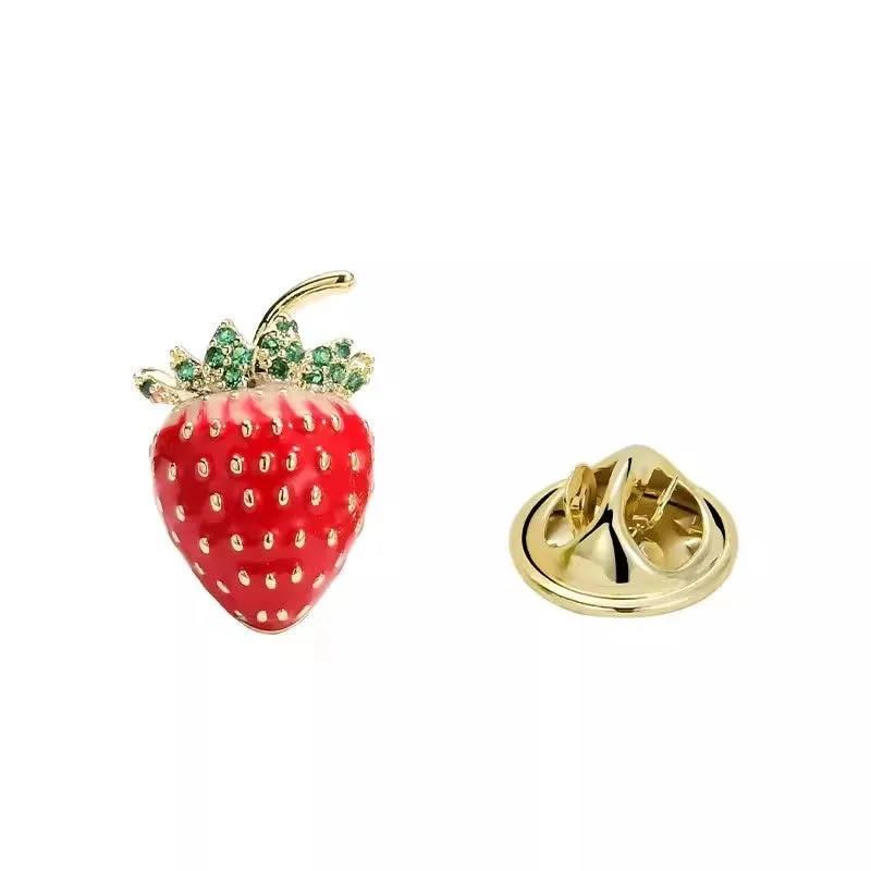 Japanese New Cute Small Strawberry Brooch Personalized Fruit Anti-light Buckle Small Fragrant Style Collar Pin Fashion Accessories Wholesale