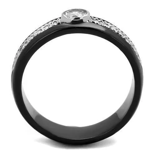 Jewellery Kingdom Ladies 5mm Band Bezel Cubic Zirconia Wedding No Tarnish Ring (Black)