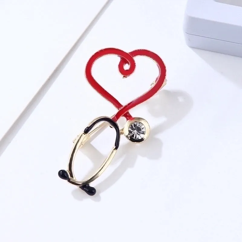 Korean Style Pin Heart Shape Alloy Enamel Plating Inlay Rhinestones Unisex Brooches