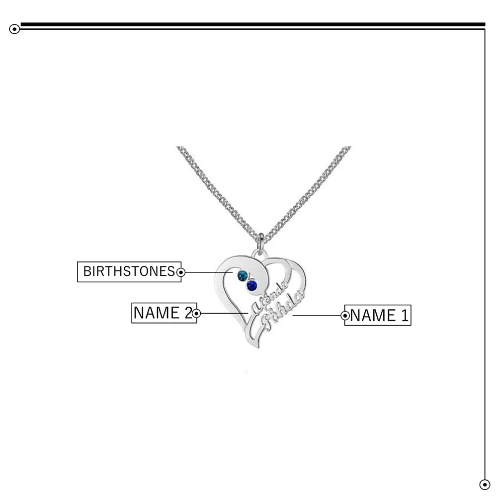 Love Promise Gift Name & Birthstone Necklace Personalized