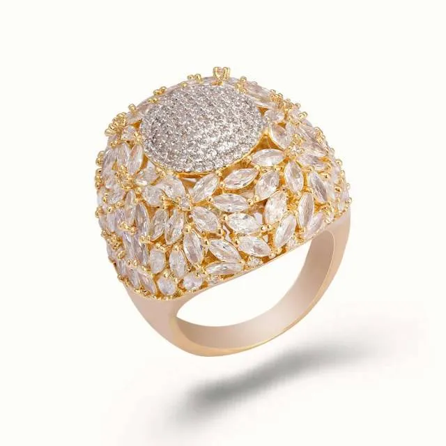 Luxury Paved Zirconia Brass Super Big Crystal Engagement Ring