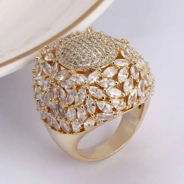 Luxury Paved Zirconia Brass Super Big Crystal Engagement Ring