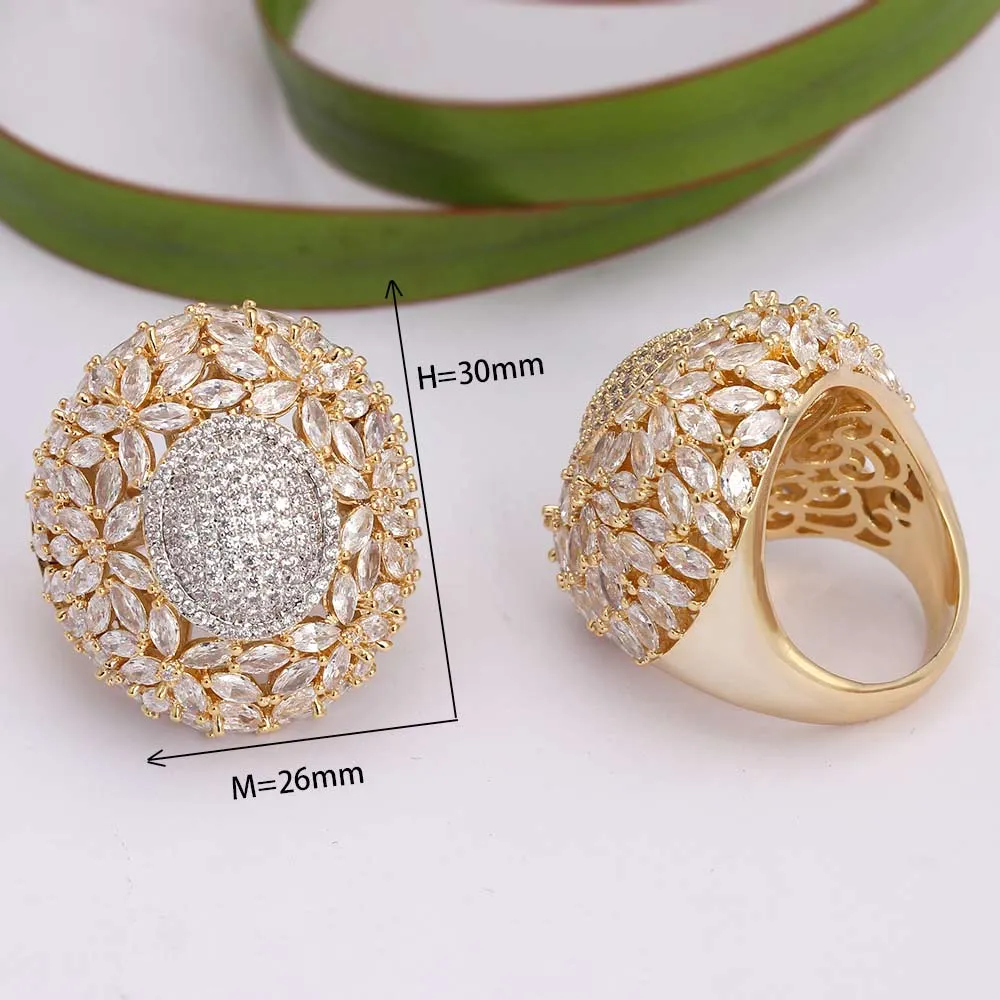 Luxury Paved Zirconia Brass Super Big Crystal Engagement Ring