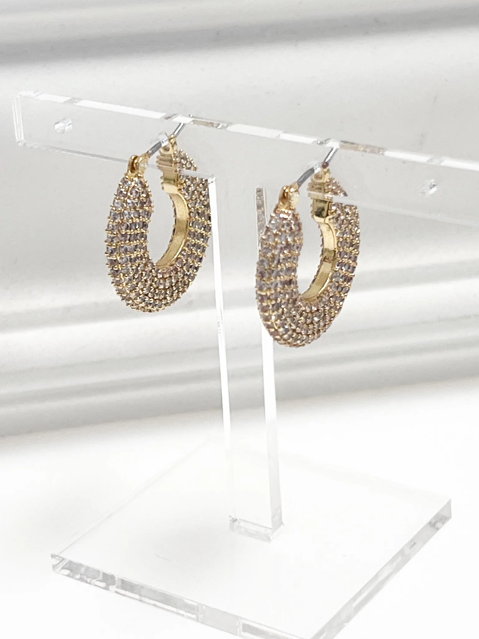 Maren - Gold Pavé Rhinestone Flat Hoops