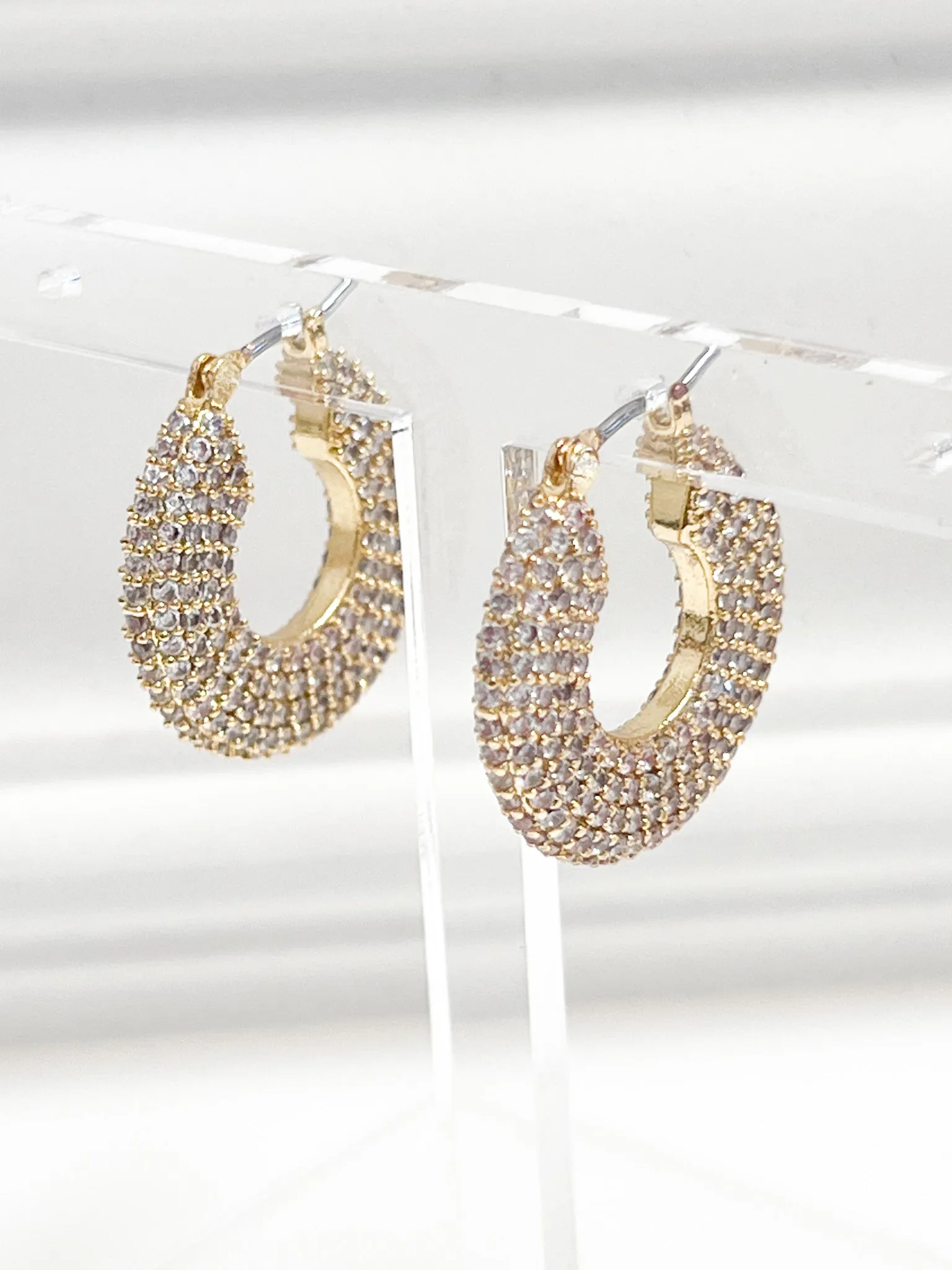 Maren - Gold Pavé Rhinestone Flat Hoops