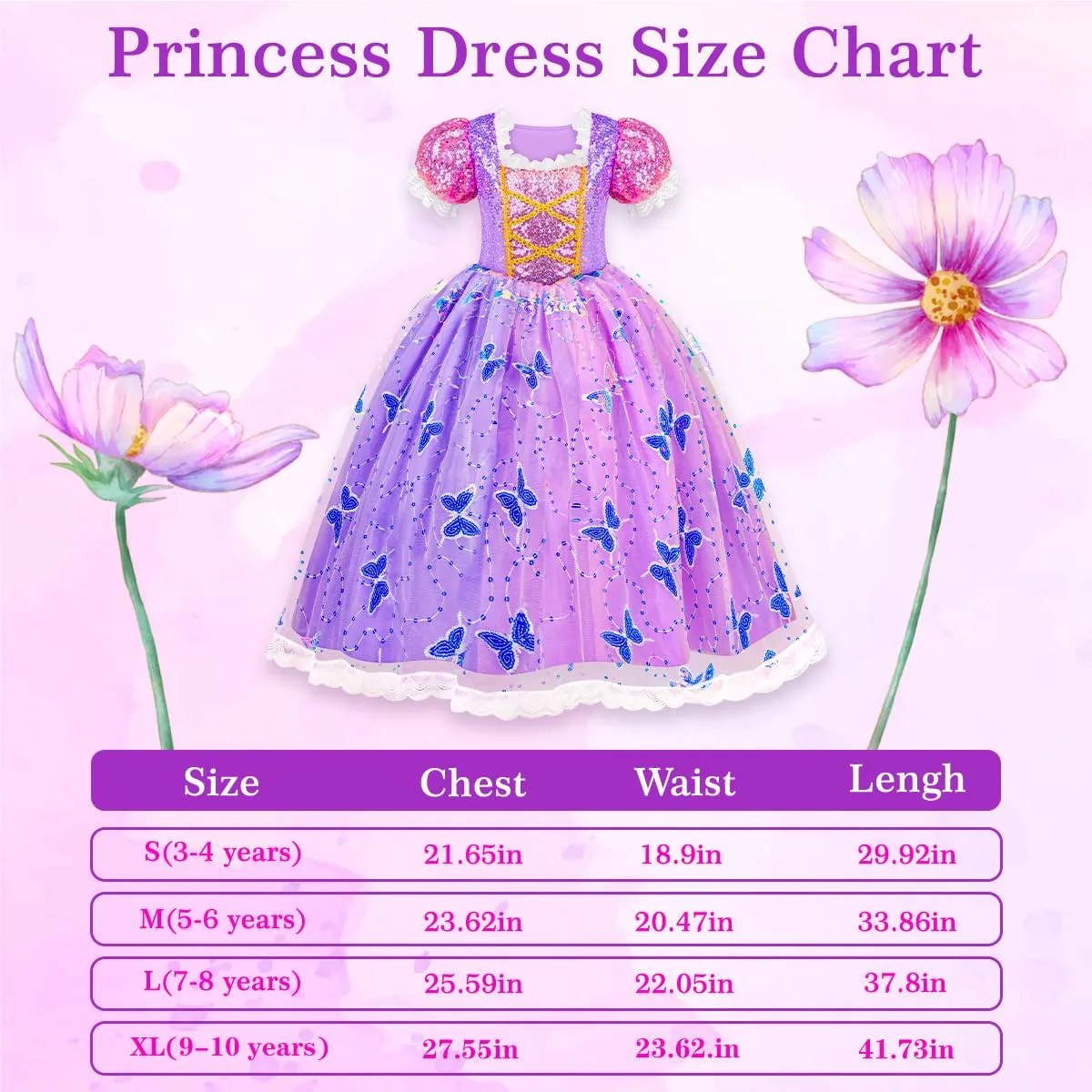 MELAND Princess Costumes for Girls, Light Up Princess Dress Up for Girls Aged 3-8, Princess Fancy Dress for Kids Halloween Costumes