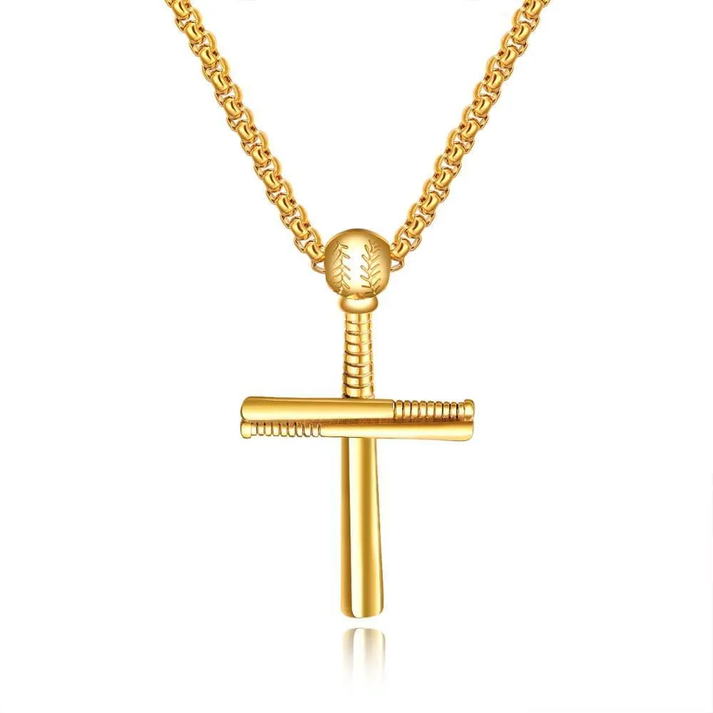 Men's Christian Necklace <br> Baseball Bat (Golden)