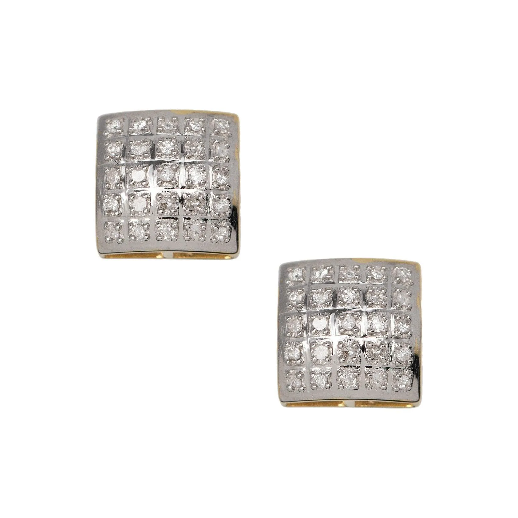 Men's Micro-Pavé Cushion Square Diamond Stud Earrings 0.16ct 10K Yellow Gold