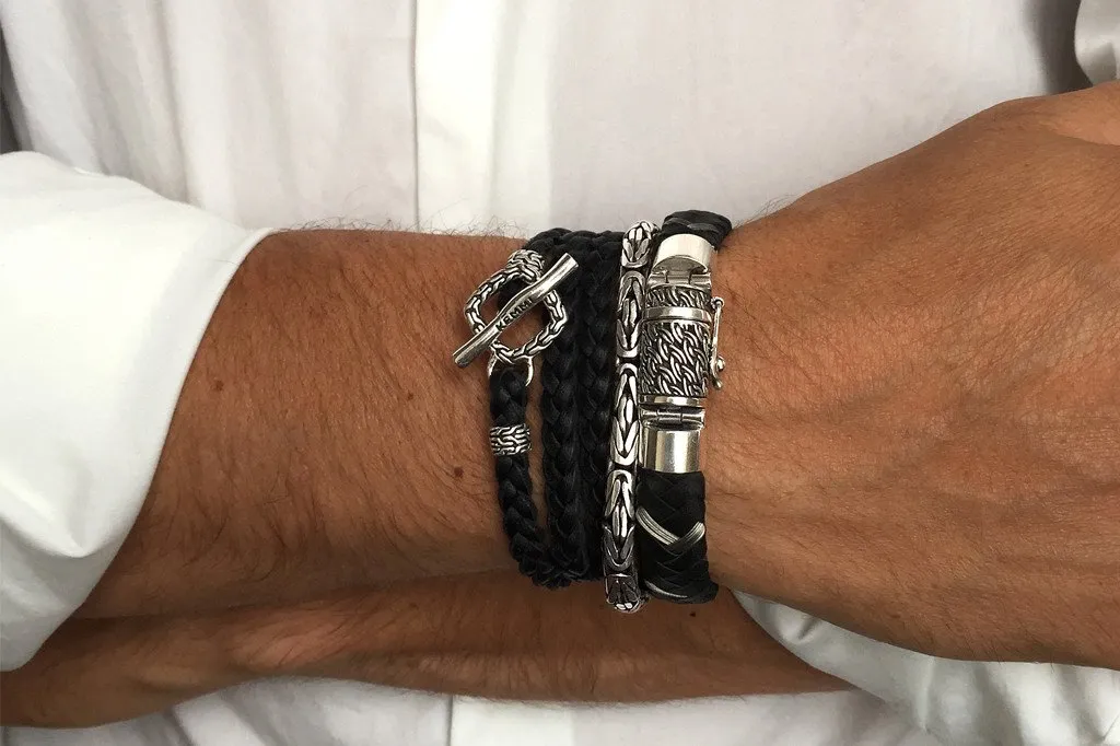 Men's Silver And Nylon Bracelet