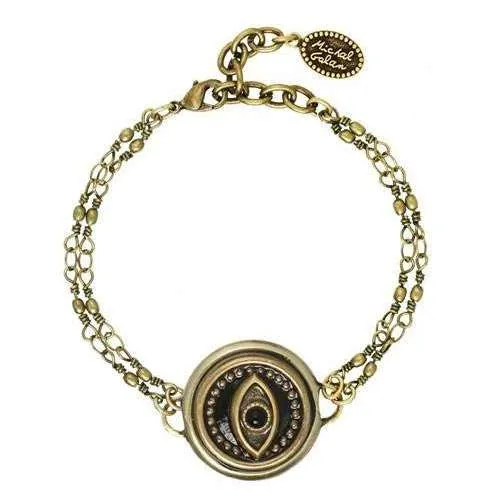 Michal Golan Round Black and Gray Evil Eye Bracelet on Double Chain