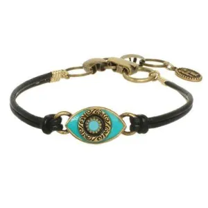 Michal Golan Turquoise Evil Eye Black Leather Bracelet