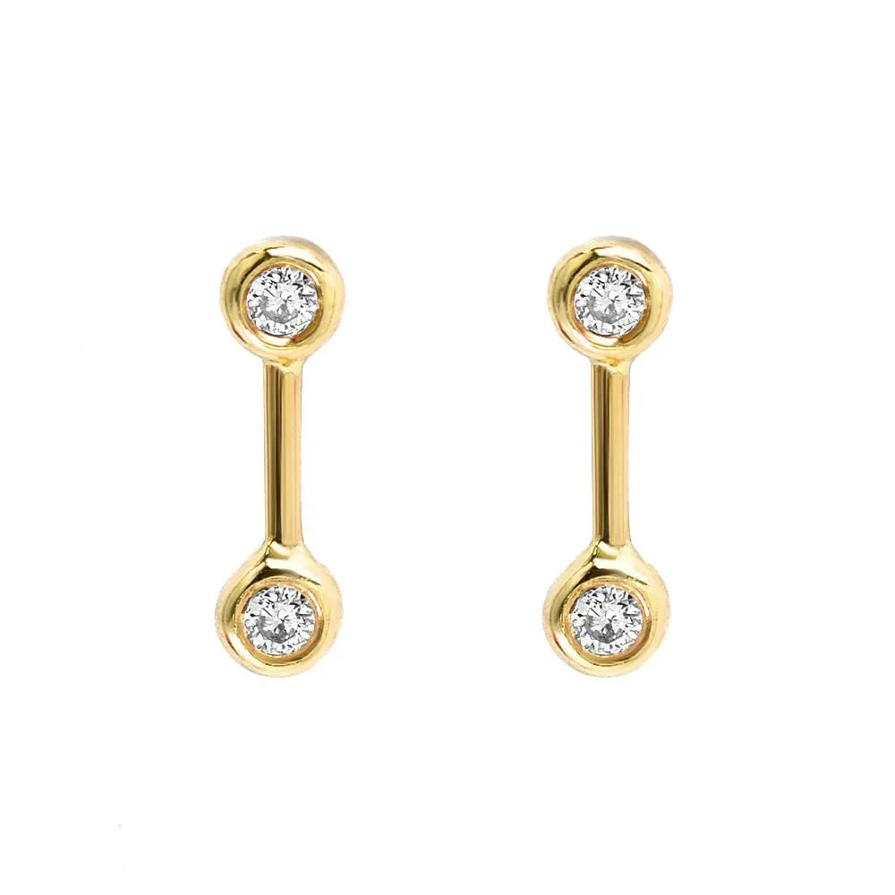 Mini Barbell Diamond Gold Stud Earrings