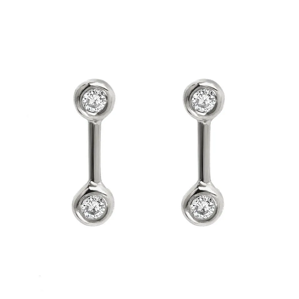 Mini Barbell Diamond Gold Stud Earrings