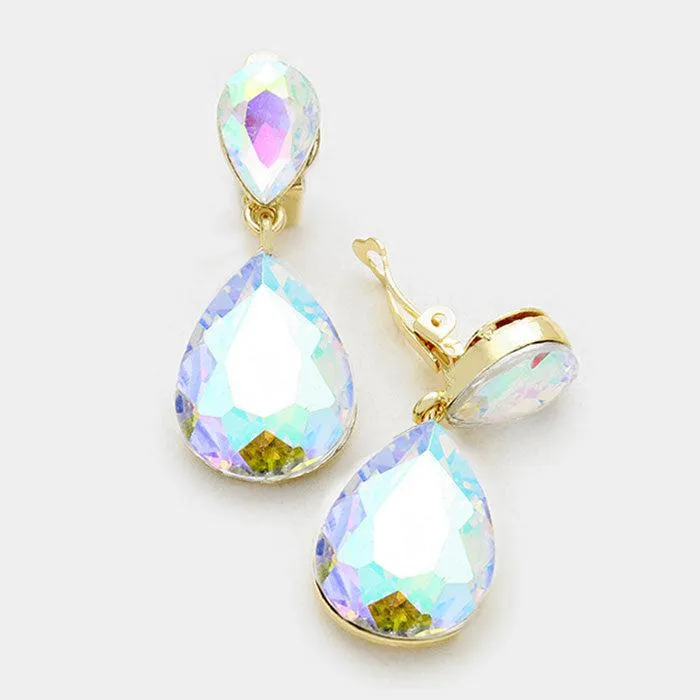 Miro Abalone Crystal Teardrop Clip-On Earrings