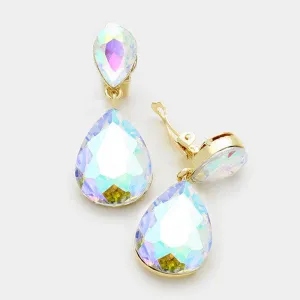 Miro Abalone Crystal Teardrop Clip-On Earrings