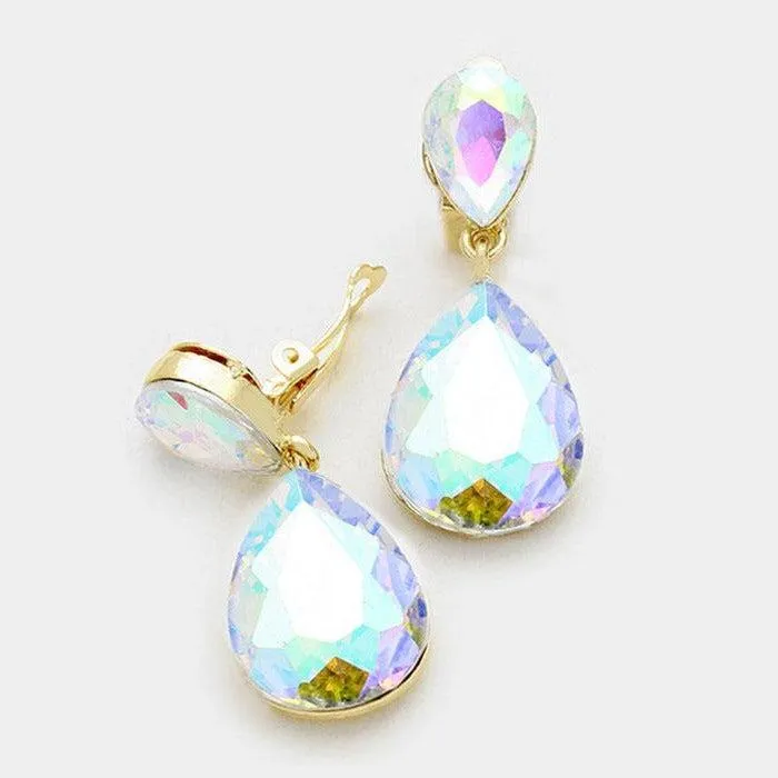 Miro Abalone Crystal Teardrop Clip-On Earrings