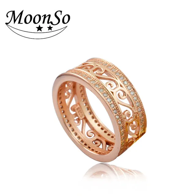 Moonso Real 925 sterling silver ring Vintage Antique AAA Zircon Ring for women jewelry Engagement WeddingT0879