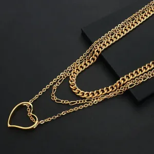 Multi-Layer Golden Color With Big Heart Pendant Necklaces Charm Jewelry LOS0348