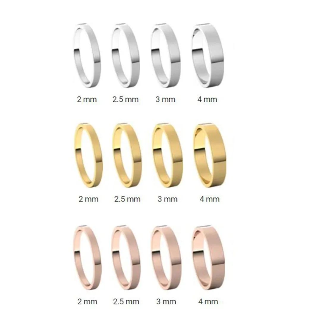 Narrow Flat Simple Wedding Band, 2-4mm Width