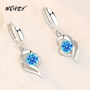 NEHZY 925 Sterling Silver Blue Pink White Purple Crystal Zircon Earrings