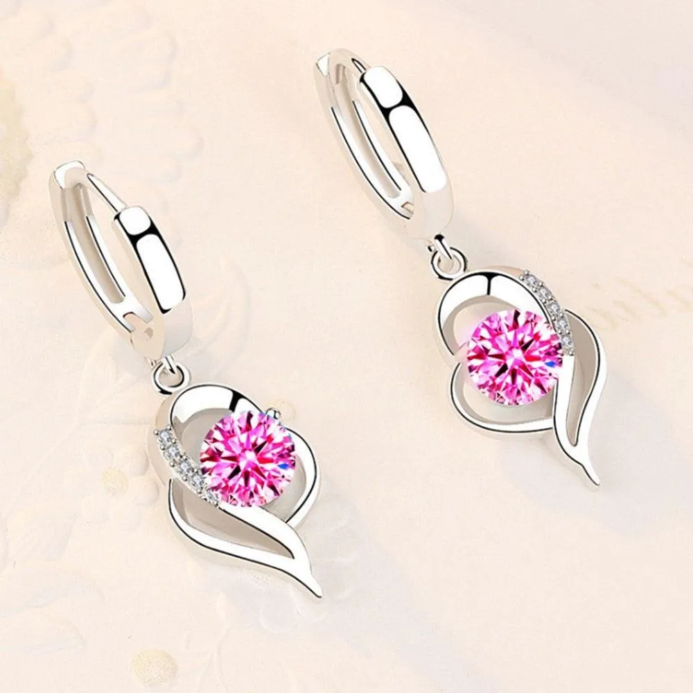 NEHZY 925 Sterling Silver Blue Pink White Purple Crystal Zircon Earrings