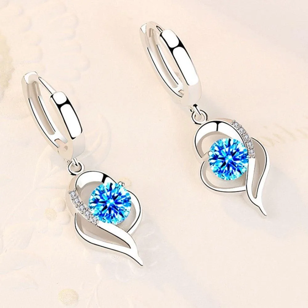 NEHZY 925 Sterling Silver Blue Pink White Purple Crystal Zircon Earrings