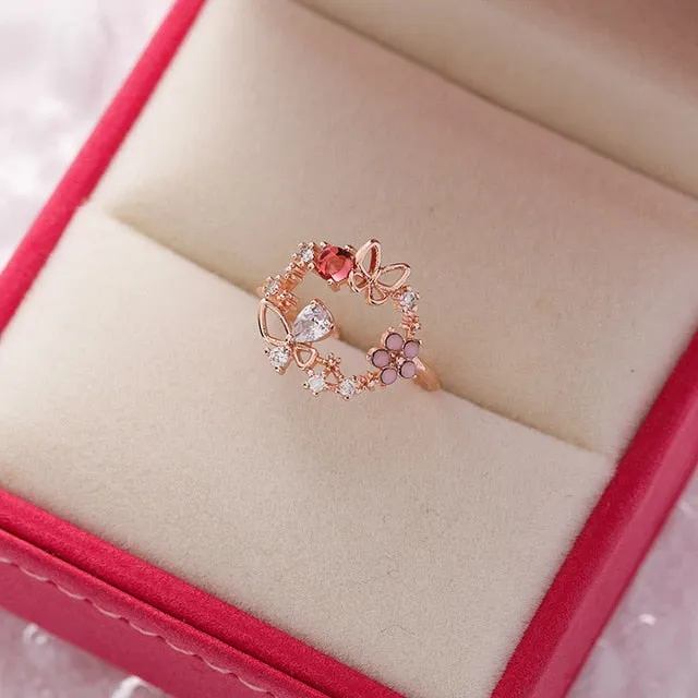 New Exquisite Crystal Flower Ring for Women