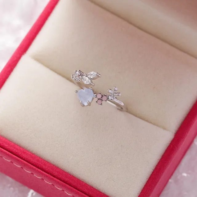 New Exquisite Crystal Flower Ring for Women