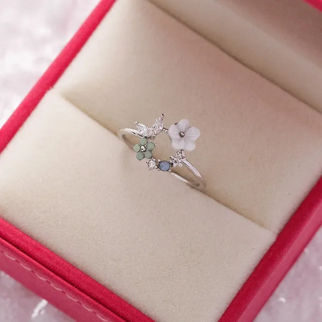 New Exquisite Crystal Flower Ring for Women