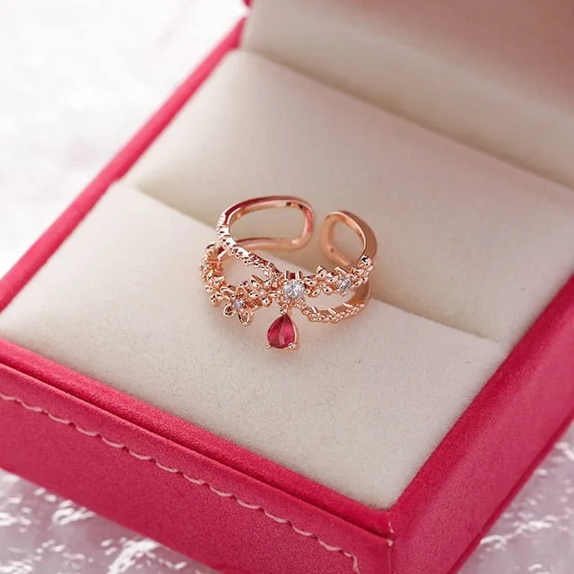 New Exquisite Crystal Flower Ring for Women