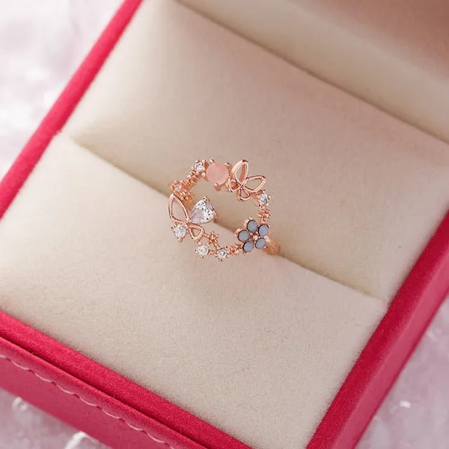 New Exquisite Crystal Flower Ring for Women