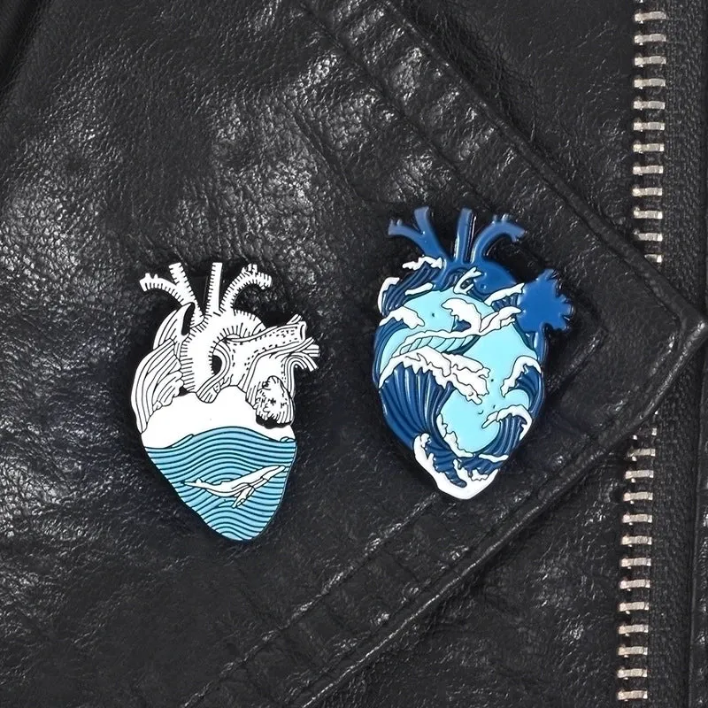 Original Design Pin Ocean Heart Shape Alloy Enamel Unisex Brooches