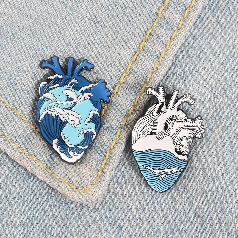 Original Design Pin Ocean Heart Shape Alloy Enamel Unisex Brooches