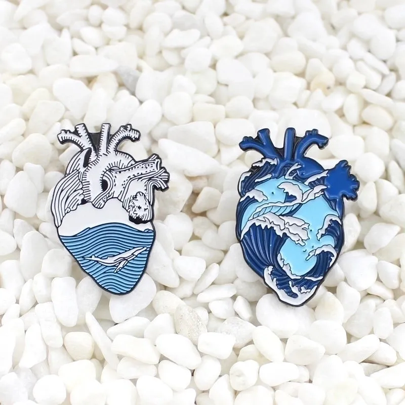 Original Design Pin Ocean Heart Shape Alloy Enamel Unisex Brooches