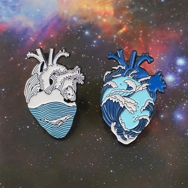 Original Design Pin Ocean Heart Shape Alloy Enamel Unisex Brooches