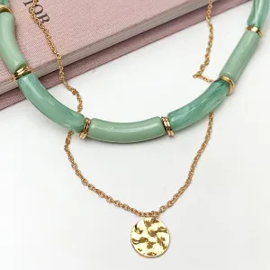 Perfect Paradise Tube Necklace With Second Gold Tone Chain Necklace in Green