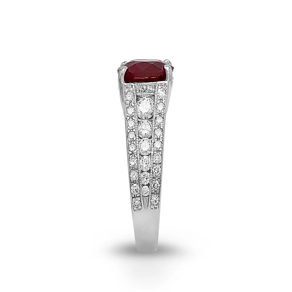 Platinum Oval Ruby and Diamond Ring