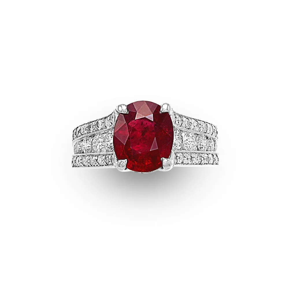 Platinum Oval Ruby and Diamond Ring