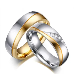 Promise Wedding Rings for Lover Gold-Color Stainless Steel Couple Rings for Engagement Jewelry Wedding Bands for Women Men