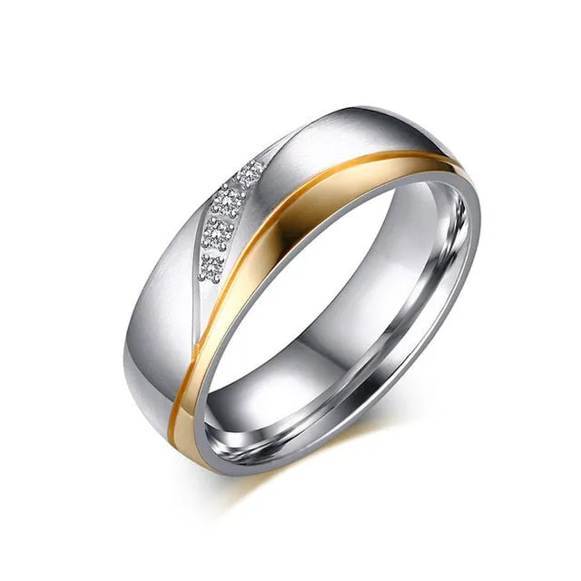 Promise Wedding Rings for Lover Gold-Color Stainless Steel Couple Rings for Engagement Jewelry Wedding Bands for Women Men