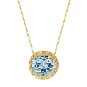 Queen Oval Aquamarine Necklace with Sprinkled Diamonds